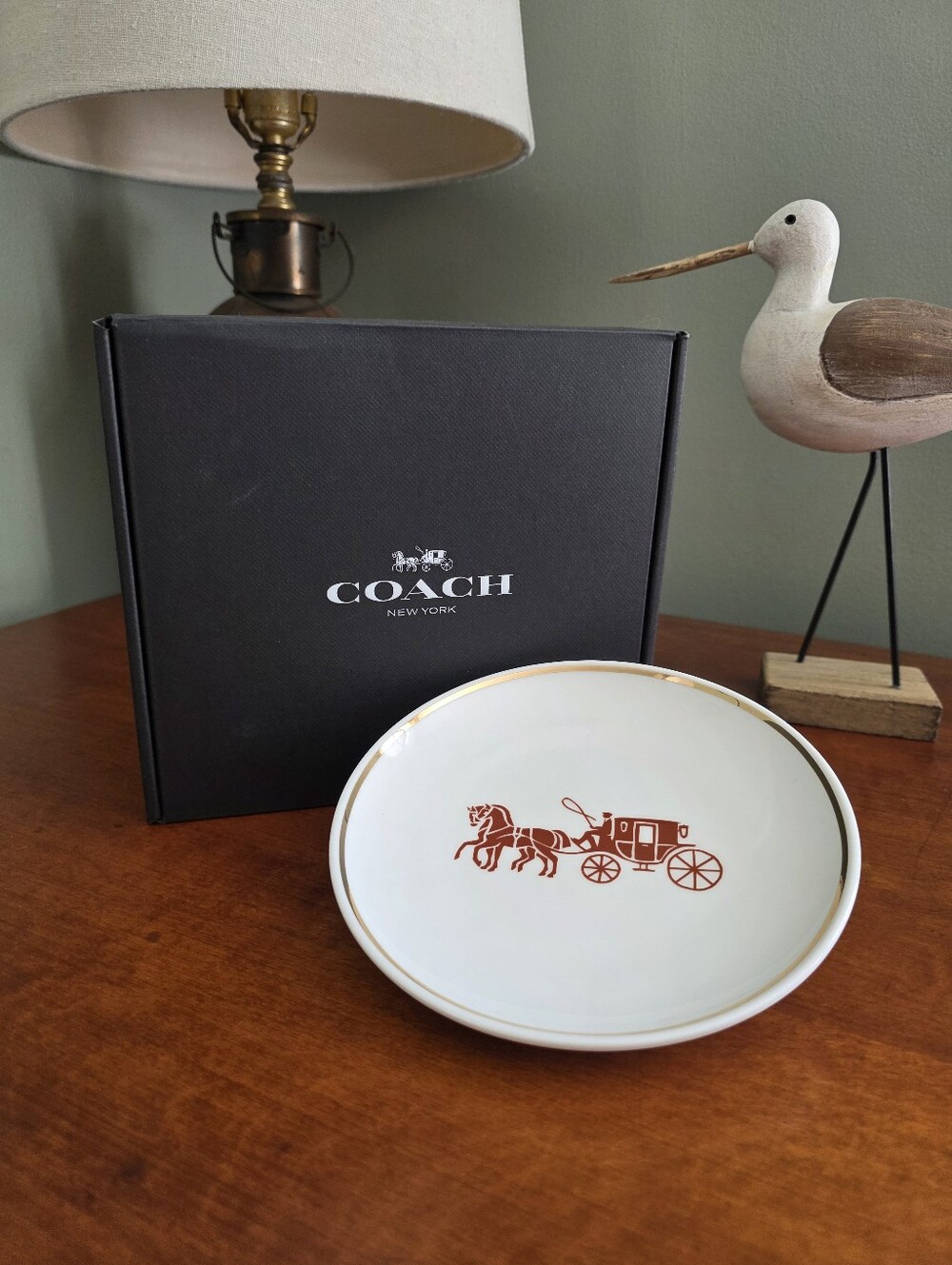 Coach CK456G Horse & Carriage Chalk Porcelain Trinket Tray NIB Catchall Dish